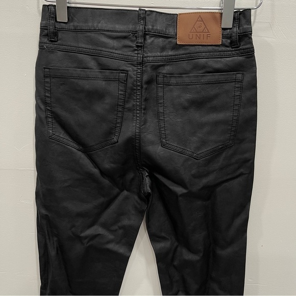 Dolls Kill UNIF Morrison Pants Faux Leather Black Zippers Skinny - Picture 4 of 8